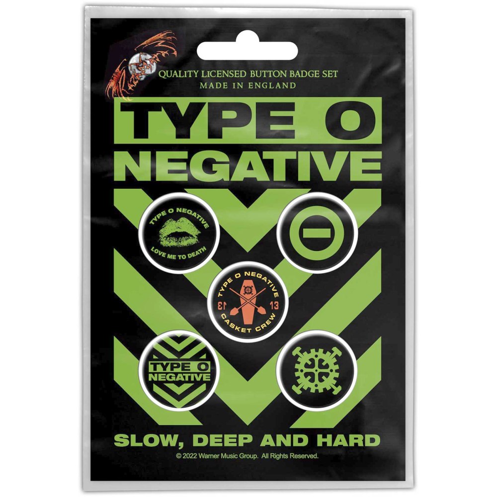 Type O Negative - Slow, Deep & Hard Badge/button - Set van 5 - Multicolours